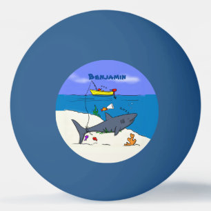 Funny sleeping shark and fishing cartoon ping pong ball
