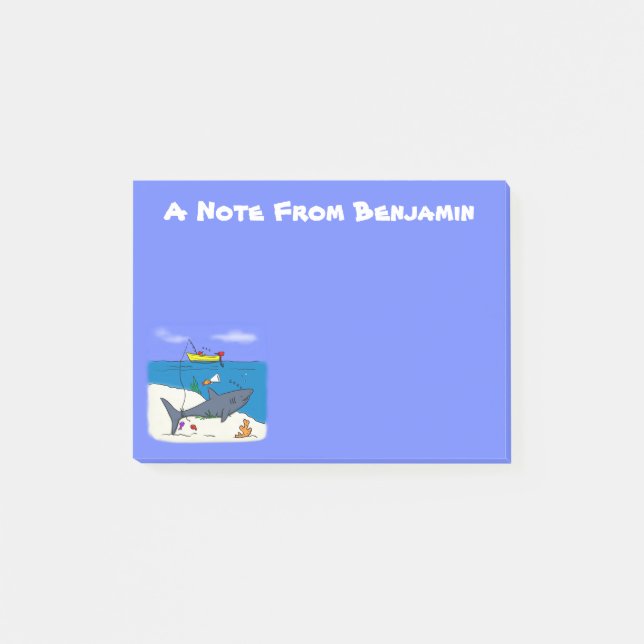Funny sleeping shark and fishing cartoon post-it notes (Front)