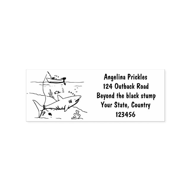Funny sleeping shark and fishing cartoon  rubber stamp (Imprint)