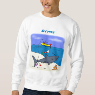 Funny sleeping shark and fishing cartoon sweatshirt