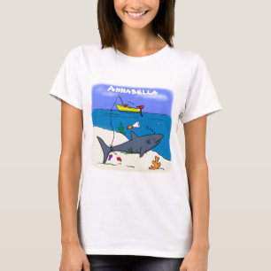 Funny sleeping shark and fishing cartoon T-Shirt