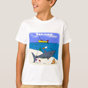 Funny sleeping shark and fishing cartoon T-Shirt
