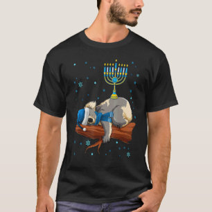 Funny Sleeping Sloth Menorah Hanukkah Chanukah Ani T-Shirt