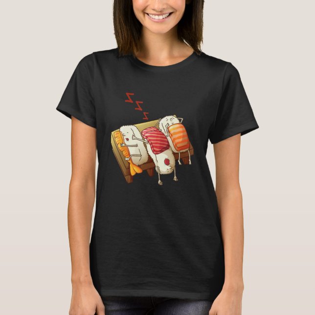 Funny Sleeping Sushi Roll Lover Pajama Party Cool  T-Shirt (Front)