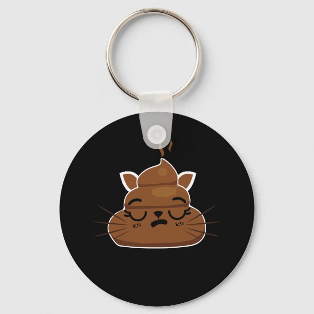 Funny Sleepy Cat Emoji Pajama Poo Emoticon Humor Key Ring (Front)