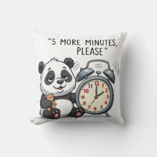 Funny Sleepy Panda Illustration with Alarm Clock  Cushion