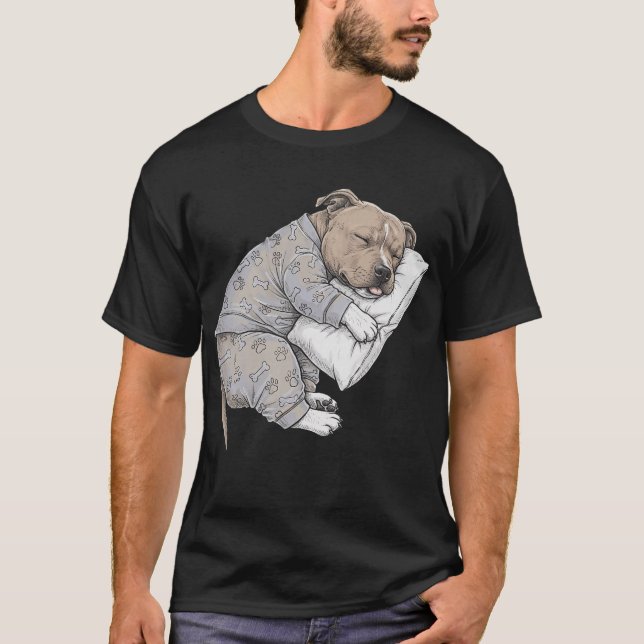 Funny Sleepy Staffordshire Bull Terrier Pajama T-Shirt (Front)