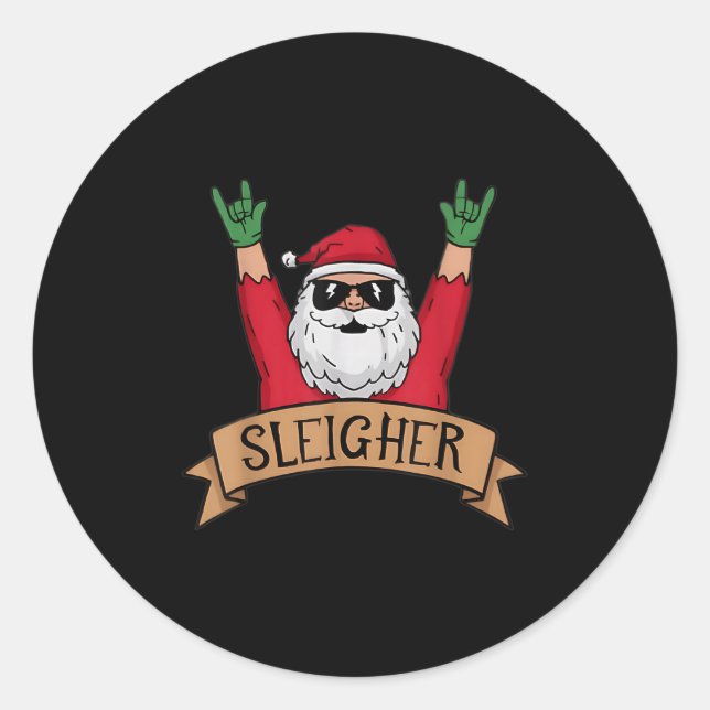 Funny Sleigher Rock N Roll Santa Claus Christmas  Classic Round Sticker (Front)