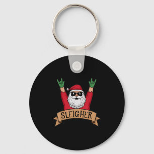 Funny Sleigher Rock N Roll Santa Claus Christmas  Key Ring