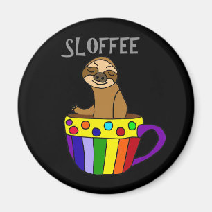 Funny SLOFFEE Sloth Drinking Coffee Design Magnet