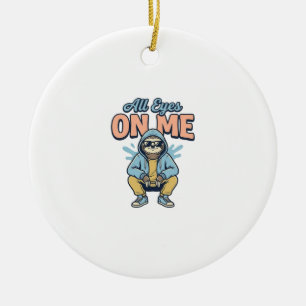 Funny Sloth All Eyes On Me Vintage Vector Design_1 Ceramic Tree Decoration