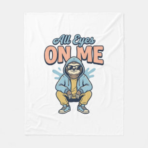 Funny Sloth All Eyes On Me Vintage Vector Design_1 Fleece Blanket