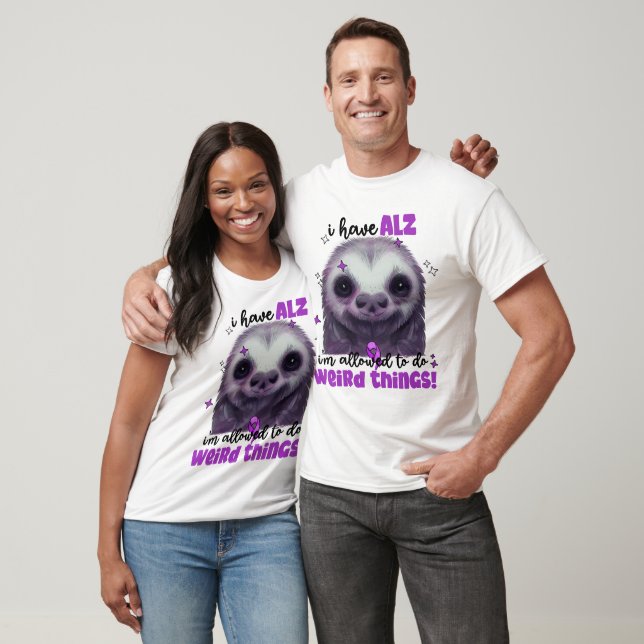 Funny Sloth Alzheimer's Awareness Purple Ribbon T-Shirt (Unisex)