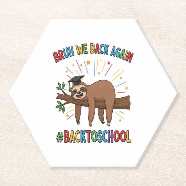 Funny Sloth Back to School Paper Coaster (Front)