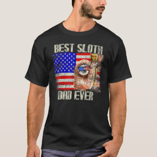Funny Sloth Best Sloth Dad Ever Patriotic American T-Shirt