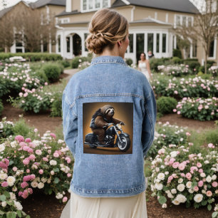 Funny Sloth Bikie On A Motorbike, Denim Jacket