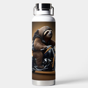 Funny Sloth Bikie On A Motorbike, Water Bottle