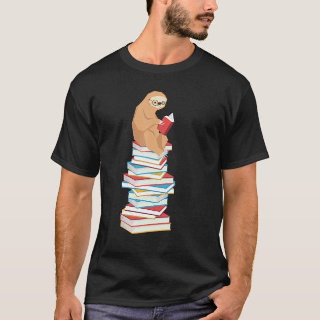 Funny Sloth Book Reading School Teacher Student Ne T-Shirt (Front)