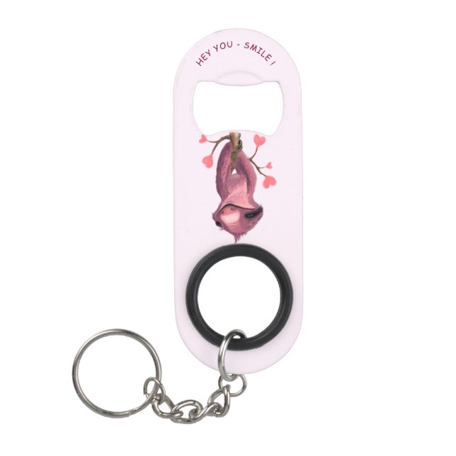 Funny Sloth Bottle Opener Keychain Custom Text (Front)