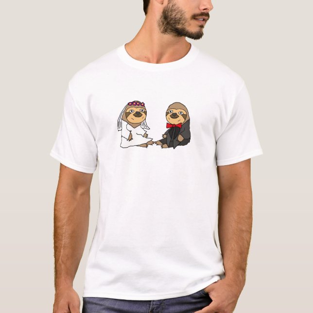 Funny Sloth Bride and Groom Wedding T-Shirt (Front)