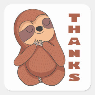 Funny Sloth Cartoon Brown Cute Thank You Square Sticker