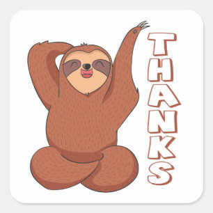 Funny Sloth Cartoon Thank You Square Sticker