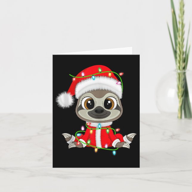 Funny Sloth Christmas Lights Santa Costume Cute An Card (Front)