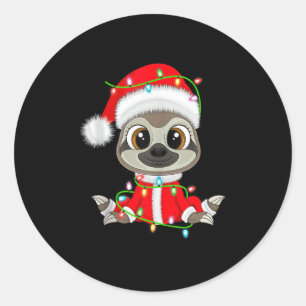 Funny Sloth Christmas Lights Santa Costume Cute An Classic Round Sticker