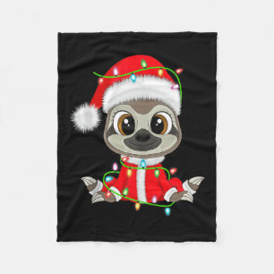 Funny Sloth Christmas Lights Santa Costume Cute An Fleece Blanket