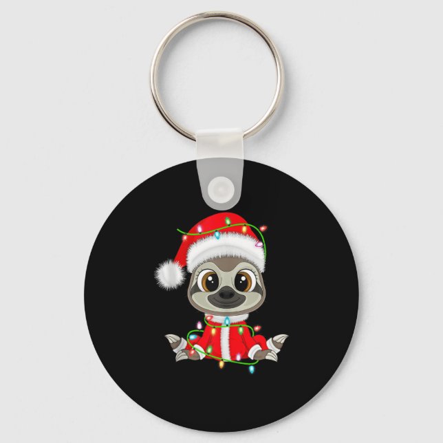 Funny Sloth Christmas Lights Santa Costume Cute An Key Ring (Front)