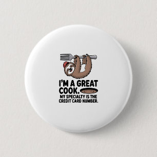 Funny Sloth Cook Hanging on a Fork 6 Cm Round Badge