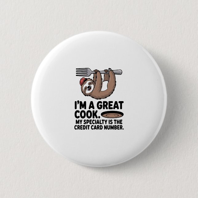 Funny Sloth Cook Hanging on a Fork 6 Cm Round Badge (Front)