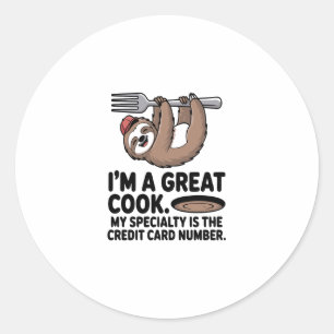 Funny Sloth Cook Hanging on a Fork Classic Round Sticker