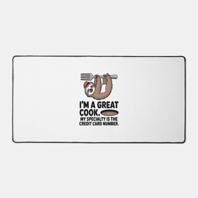 Funny Sloth Cook Hanging on a Fork Desk Mat (Front)