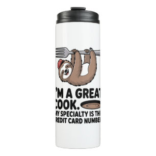 Funny Sloth Cook Hanging on a Fork Thermal Tumbler