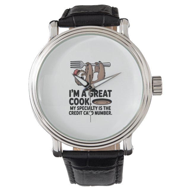 Funny Sloth Cook Hanging on a Fork Watch (Front)