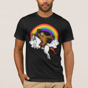 Funny Sloth Cowboy Riding Magical Unicorn Rainbow T-Shirt