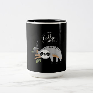 Funny Sloth Drinking On Free Time Two-Tone Coffee Mug