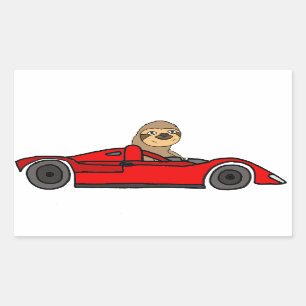 Funny Sloth Driving Race Car Cartoon Rectangular Sticker