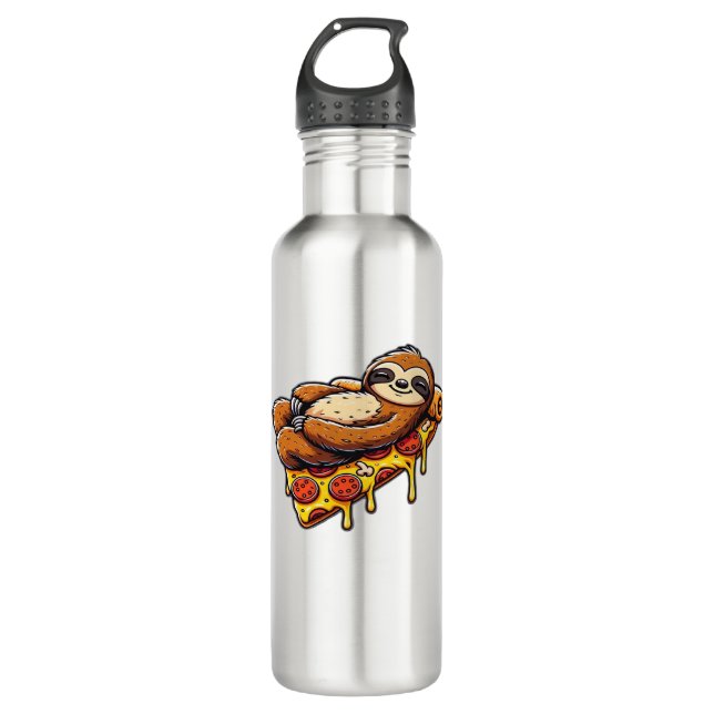 Funny Sloth eating Pizza, Kawaii Animal Lover Clas 710 Ml Water Bottle (Front)