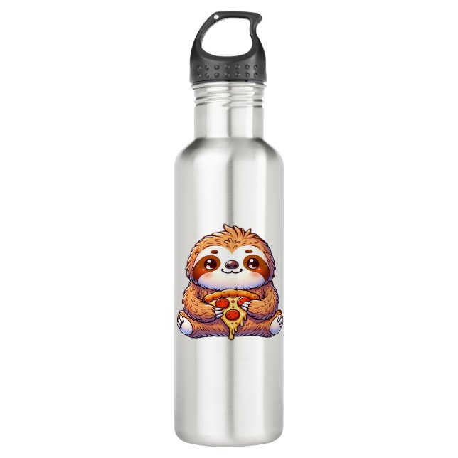 Funny Sloth eating Pizza, Kawaii Animal Lover Clas 710 Ml Water Bottle (Front)