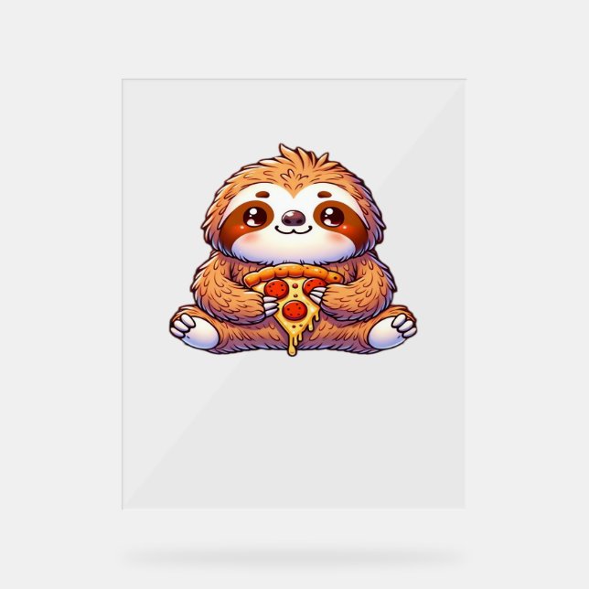 Funny Sloth eating Pizza, Kawaii Animal Lover Clas Acrylic Sign (Front)