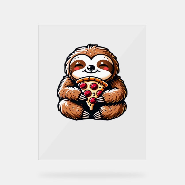 Funny Sloth eating Pizza, Kawaii Animal Lover Clas Acrylic Sign (Front)