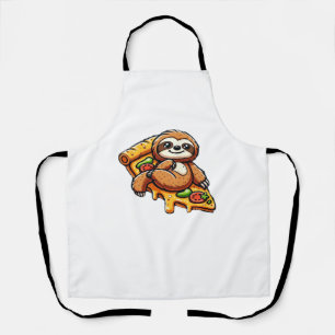Funny Sloth eating Pizza, Kawaii Animal Lover Clas Apron