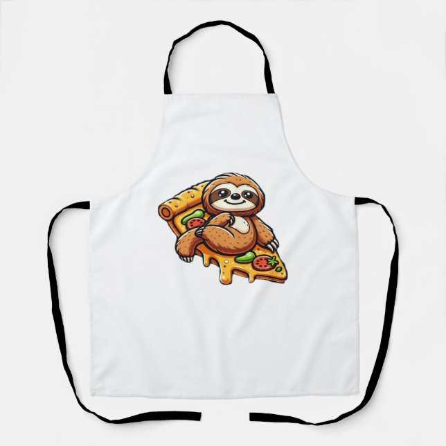 Funny Sloth eating Pizza, Kawaii Animal Lover Clas Apron (Front)