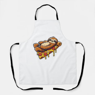 Funny Sloth eating Pizza, Kawaii Animal Lover Clas Apron
