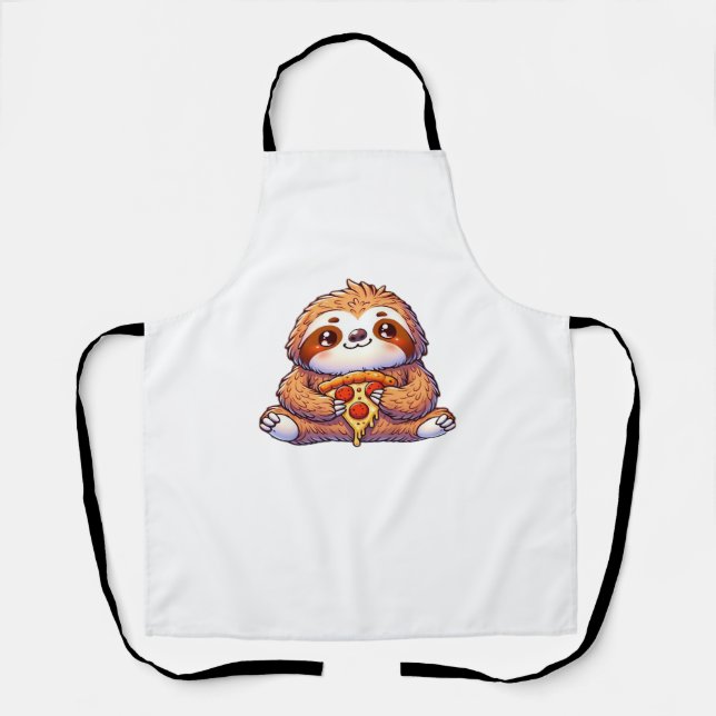 Funny Sloth eating Pizza, Kawaii Animal Lover Clas Apron (Front)