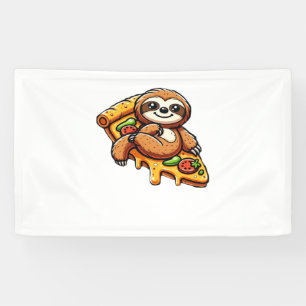 Funny Sloth eating Pizza, Kawaii Animal Lover Clas Banner