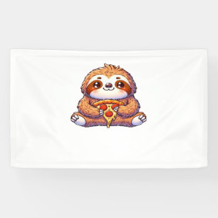 Funny Sloth eating Pizza, Kawaii Animal Lover Clas Banner