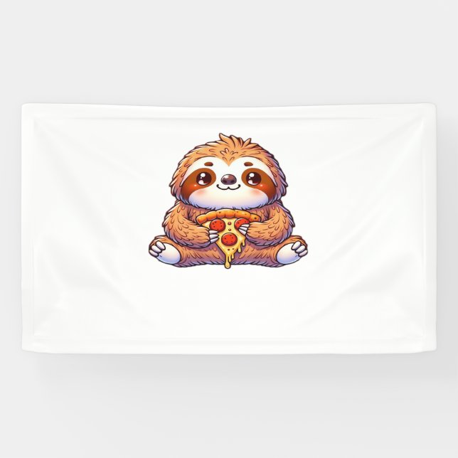 Funny Sloth eating Pizza, Kawaii Animal Lover Clas Banner (Horizontal)